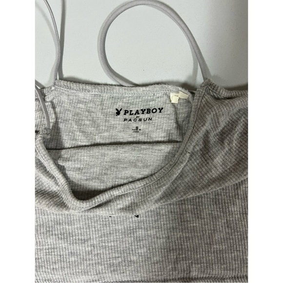Playboy by PacSun Gray Grey Bunny Logo Graphic Crop Tank Top T-Shirt Size S 🩶 - Picture 3 of 3